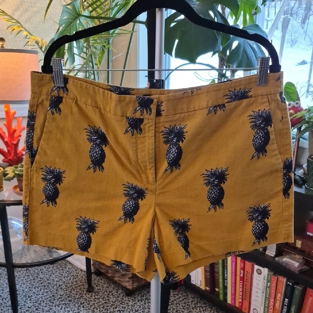 Ann Taylor Mustard Pineapple Print Women Shorts